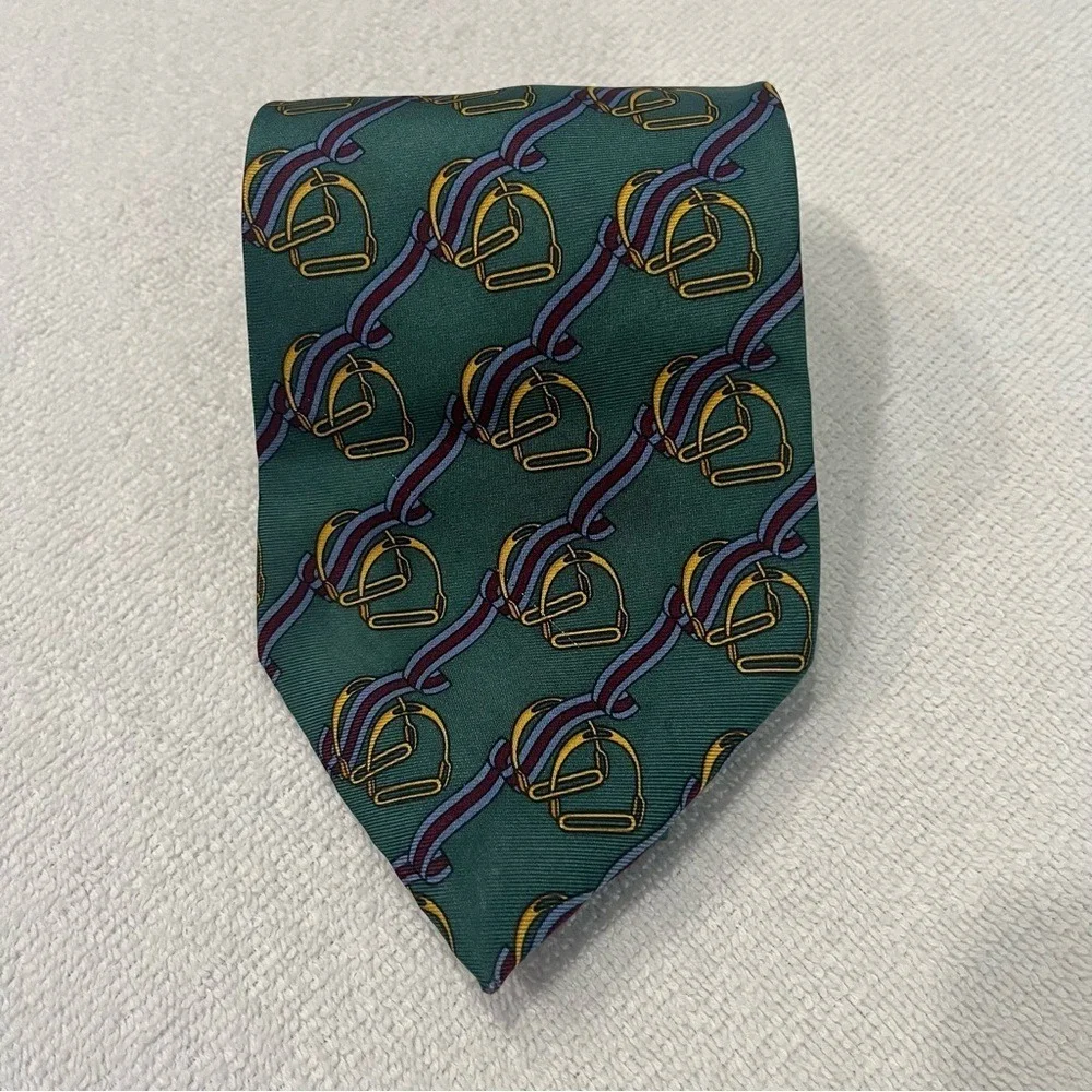 Dior Green Tie with Green and‎ Gold Bridle Pattern Silk Tie